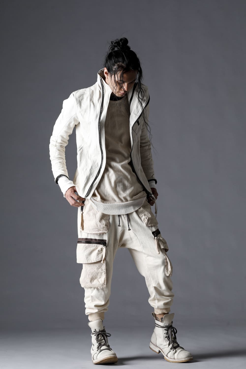 Untwisted Fleece-Lined Drop Crotch Cargo Wide Jog Pants Dusty White