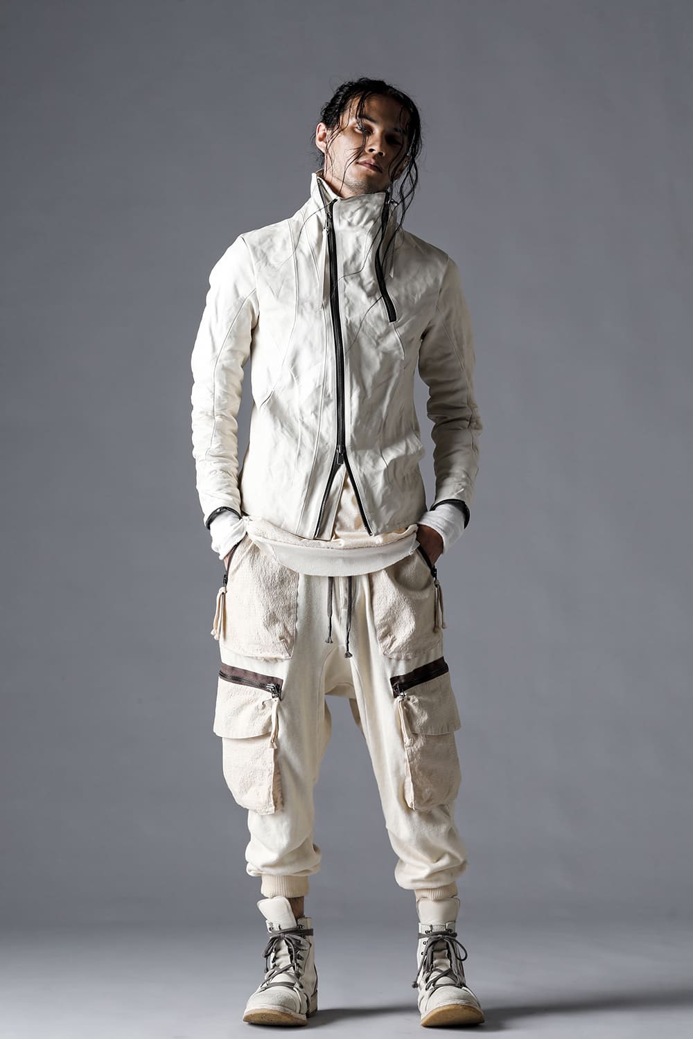 Untwisted Fleece-Lined Drop Crotch Cargo Wide Jog Pants Dusty White