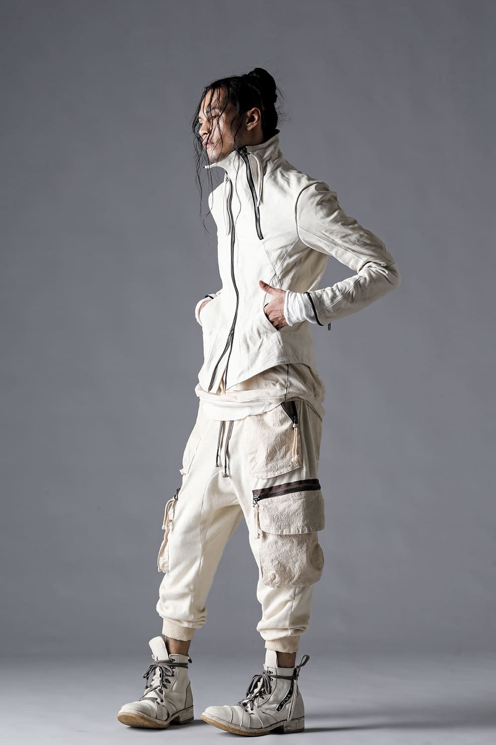 Untwisted Fleece-Lined Drop Crotch Cargo Wide Jog Pants Dusty White