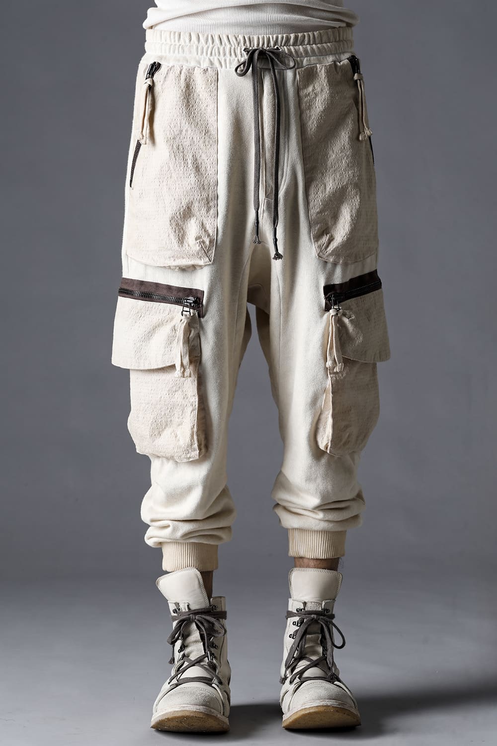 Untwisted Fleece-Lined Drop Crotch Cargo Wide Jog Pants Dusty White