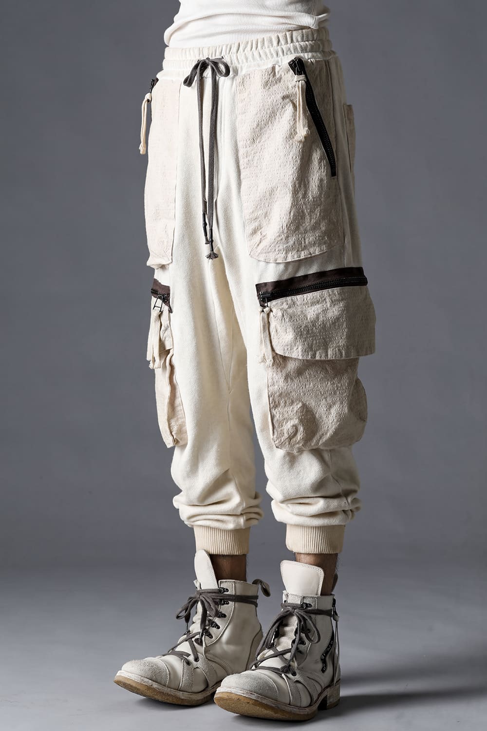 Untwisted Fleece-Lined Drop Crotch Cargo Wide Jog Pants Dusty White