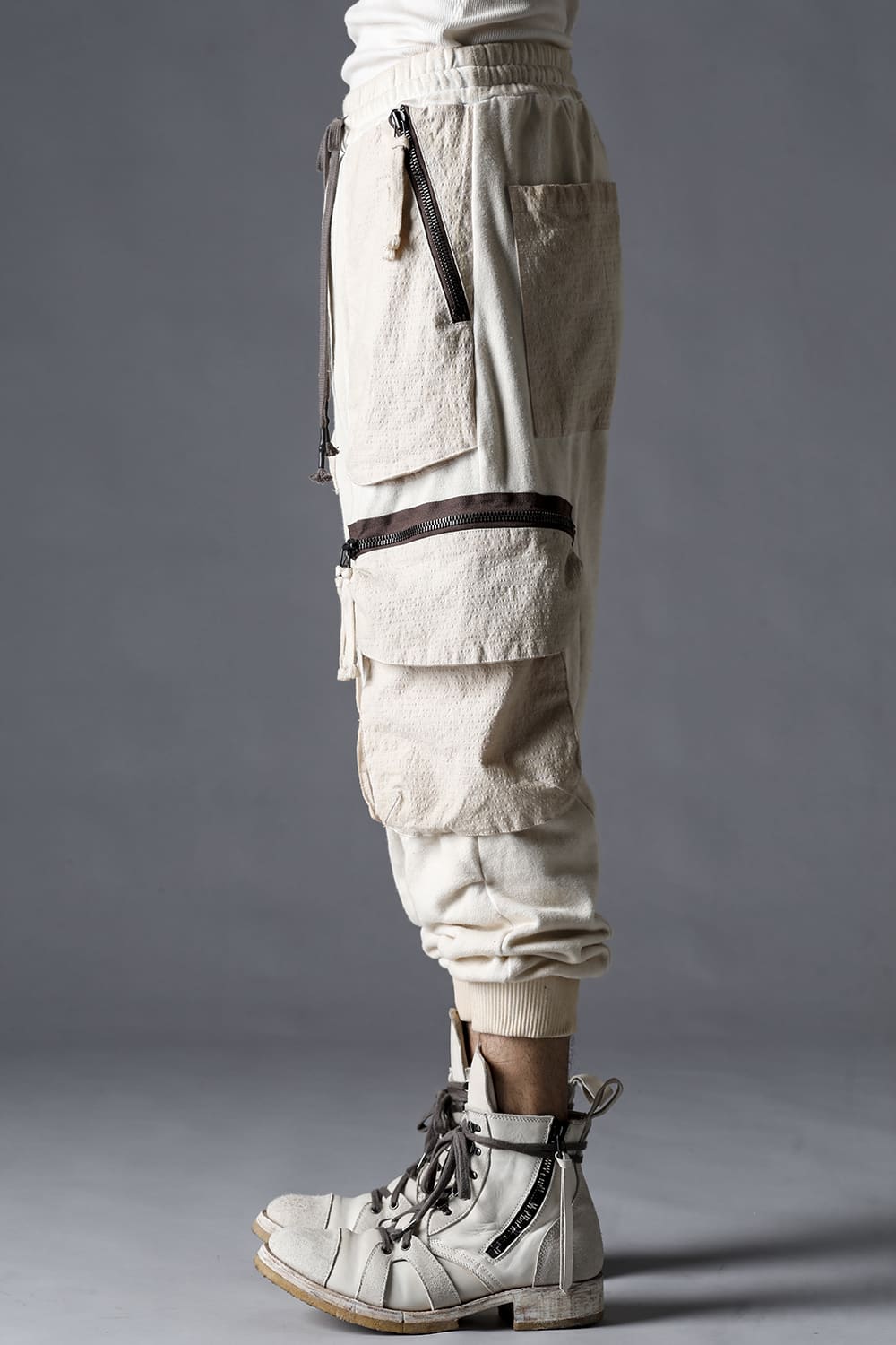 Untwisted Fleece-Lined Drop Crotch Cargo Wide Jog Pants Dusty White