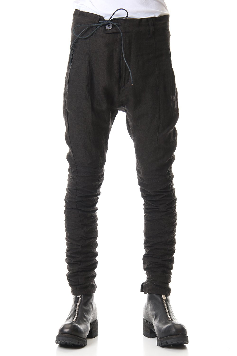 Hand Dyed Linen Drop Crotch Slim Pants