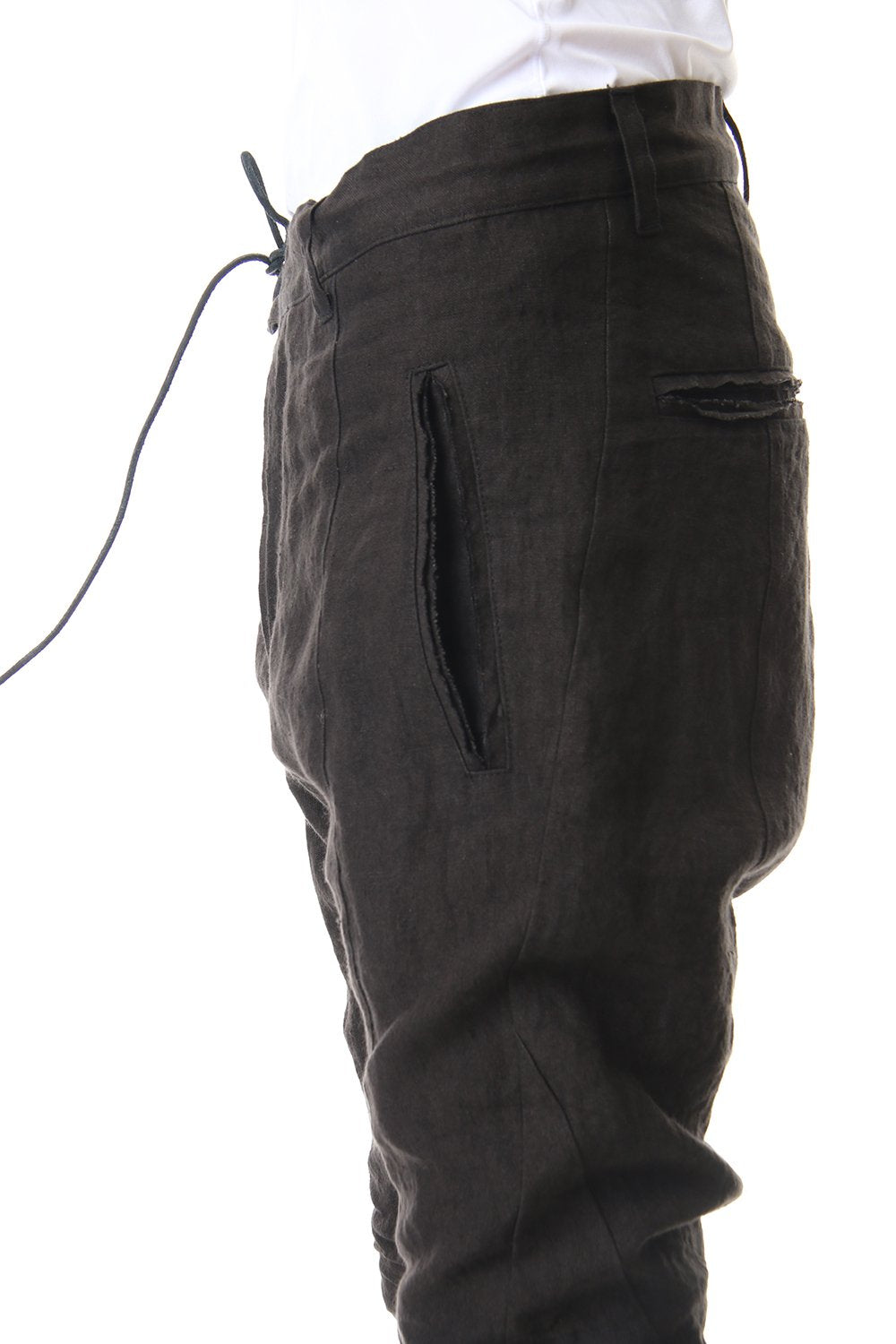 Hand Dyed Linen Drop Crotch Slim Pants