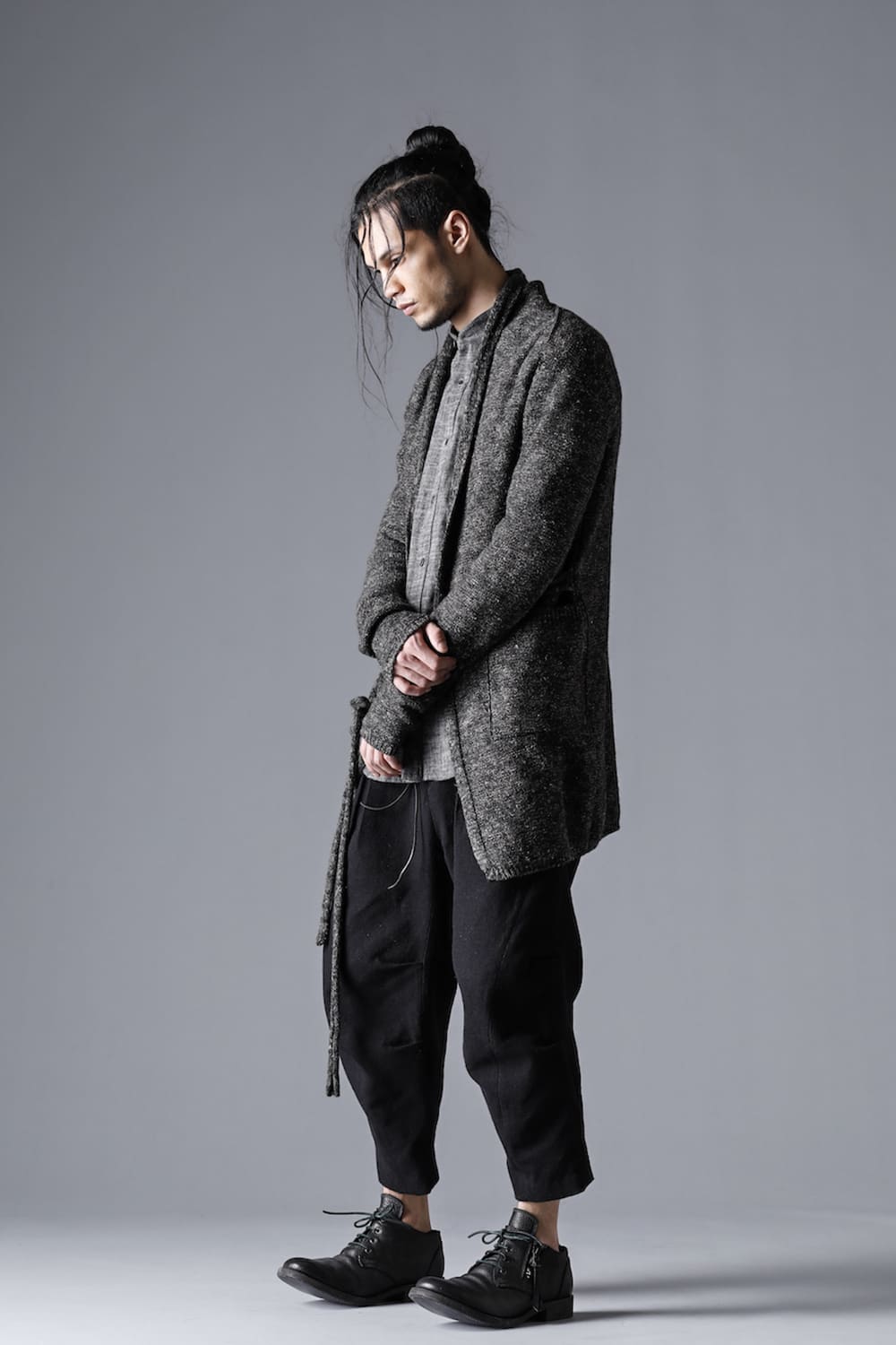 Wool Gauze x Cotton Needle Punch Wide Cropped Pants