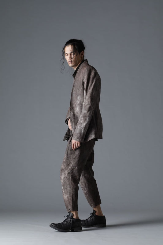 Wood Tannin＆Iron Oxide Dyed Dimple Dobby Tapered Cropped Pants  Charcoal Mix