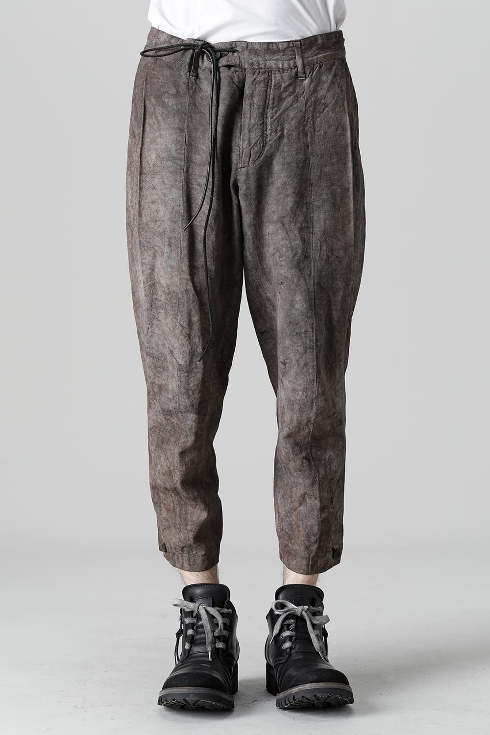 Wood Tannin＆Iron Oxide Dyed Dimple Dobby Tapered Cropped Pants  Charcoal Mix