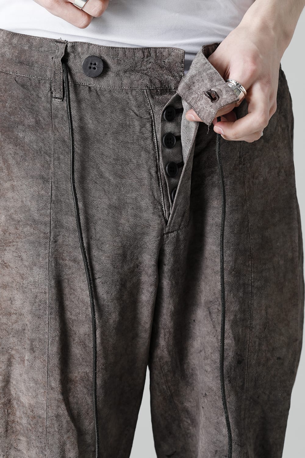 Wood Tannin＆Iron Oxide Dyed Dimple Dobby Tapered Cropped Pants  Charcoal Mix