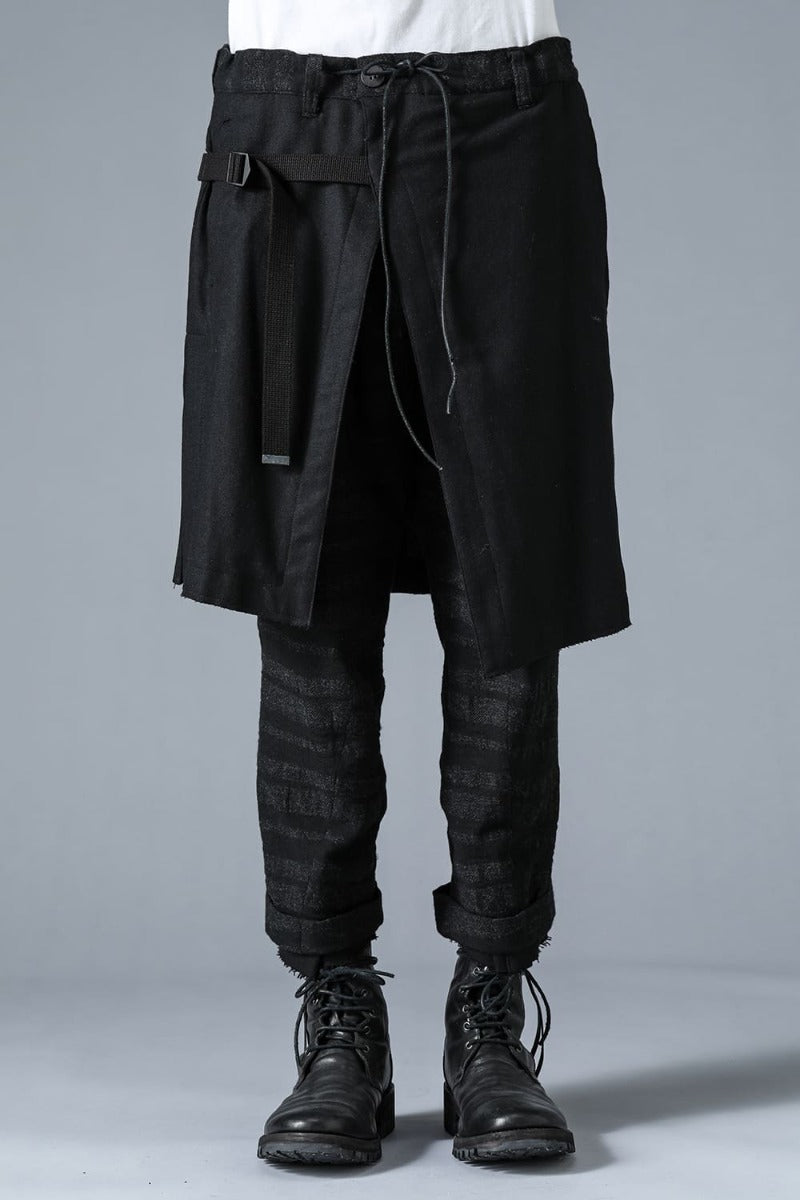 Shadow Striped Gauze Apron Pocket Cropped Pants