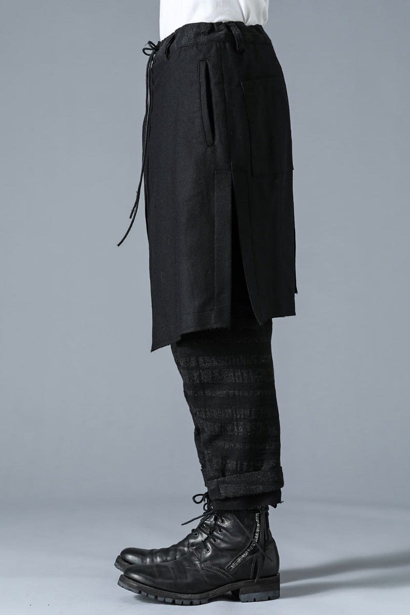 Shadow Striped Gauze Apron Pocket Cropped Pants