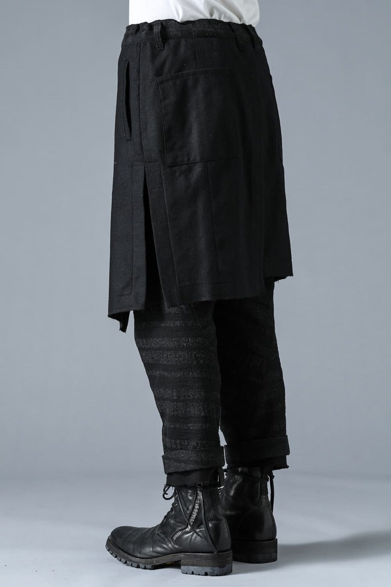 Shadow Striped Gauze Apron Pocket Cropped Pants