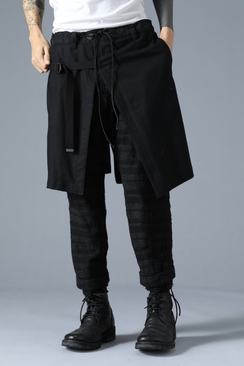 Shadow Striped Gauze Apron Pocket Cropped Pants