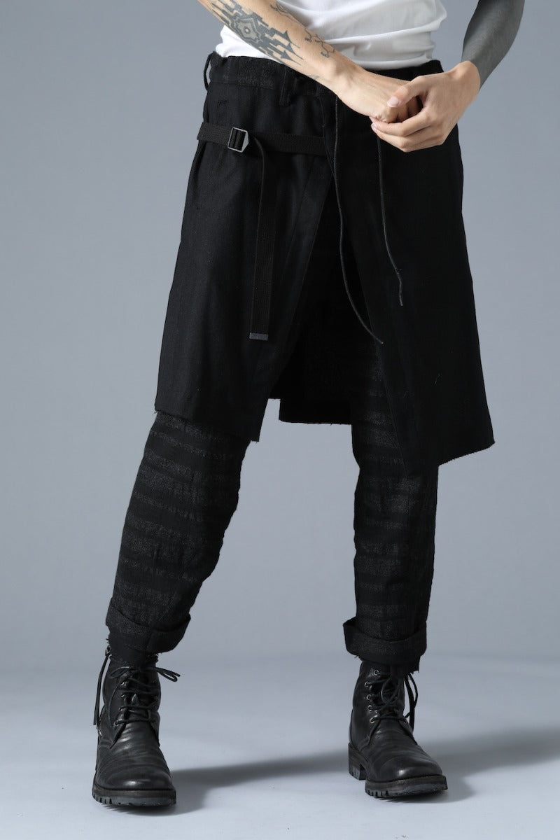 Shadow Striped Gauze Apron Pocket Cropped Pants