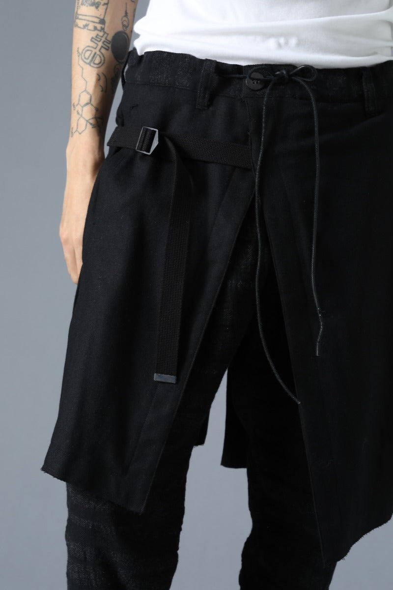 Shadow Striped Gauze Apron Pocket Cropped Pants