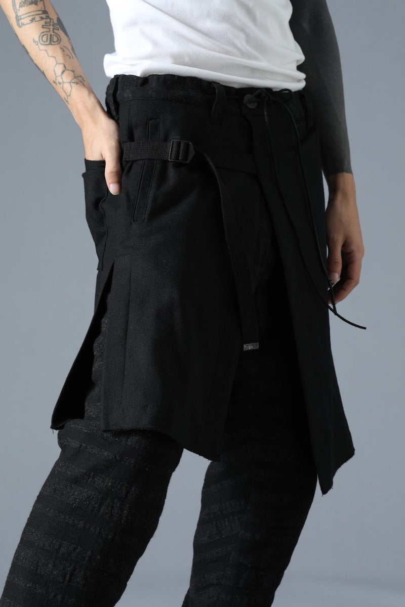 Shadow Striped Gauze Apron Pocket Cropped Pants