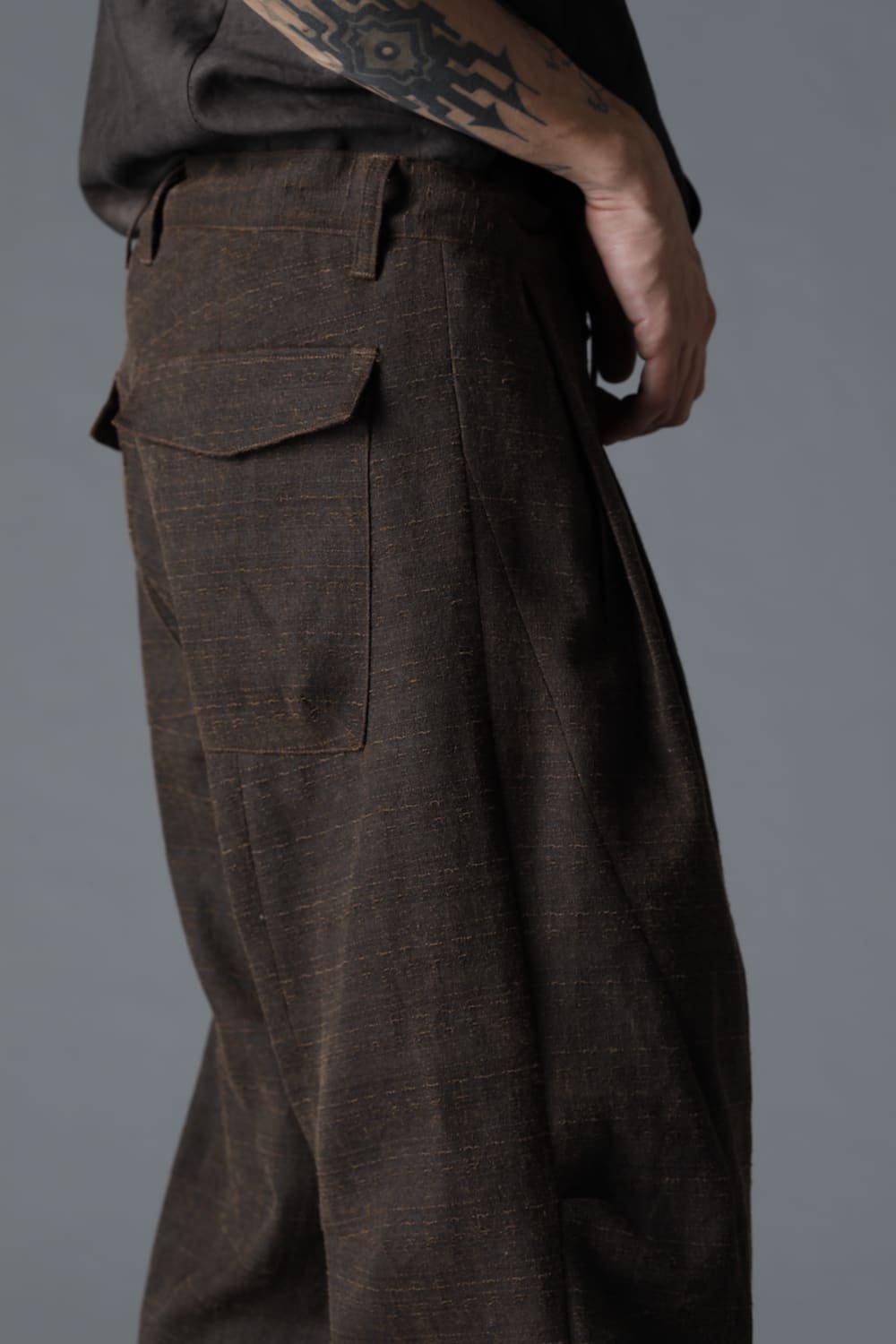 Mud Dyed Broken Slab Cotton Wide Cropped Pants