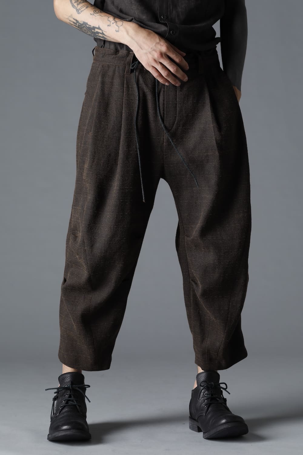 Mud Dyed Broken Slab Cotton Wide Cropped Pants