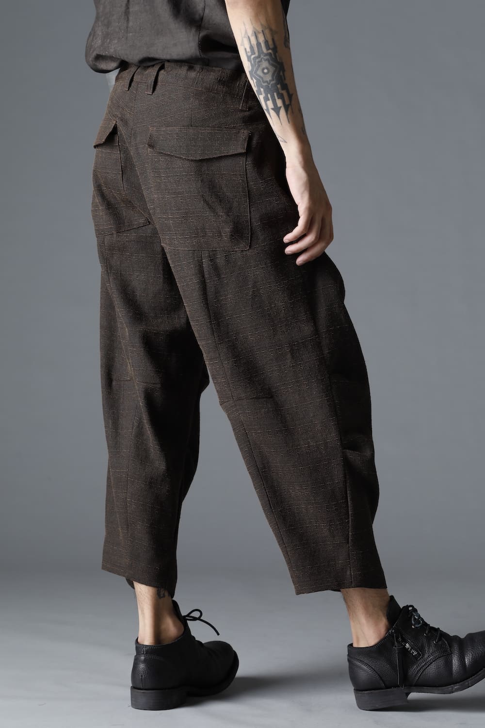 Mud Dyed Broken Slab Cotton Wide Cropped Pants