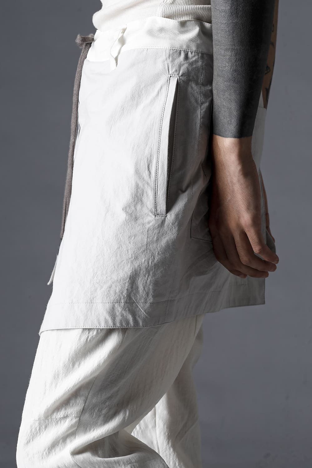 Summer Wool x Cupra Washer Lawn Wrap Apron Tuck Tapered Cropped Pants  Bone White