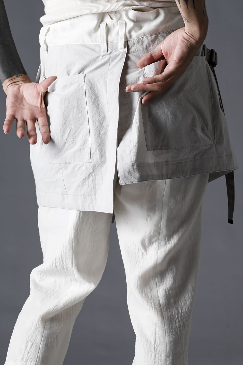 Summer Wool x Cupra Washer Lawn Wrap Apron Tuck Tapered Cropped Pants  Bone White