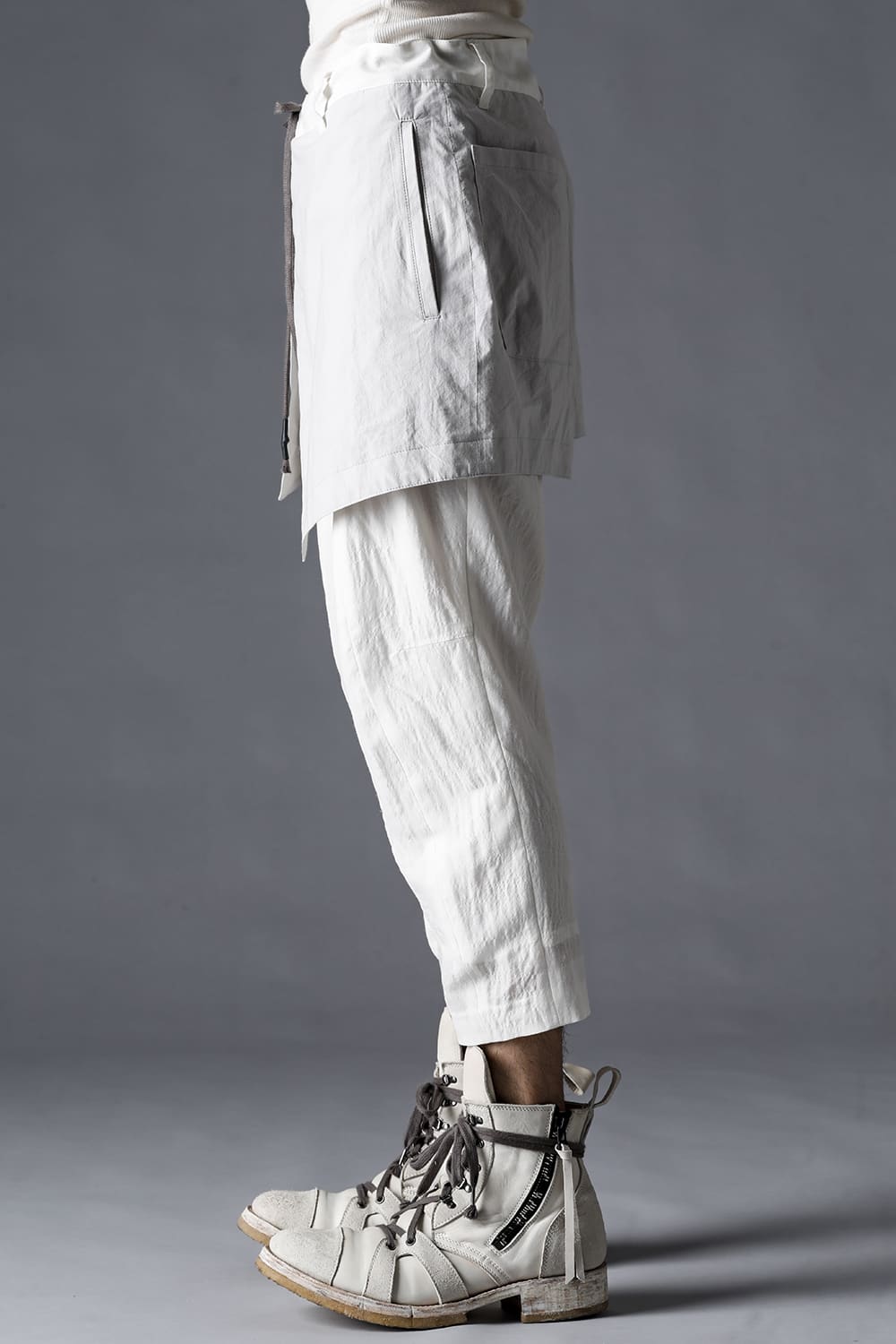 Summer Wool x Cupra Washer Lawn Wrap Apron Tuck Tapered Cropped Pants  Bone White