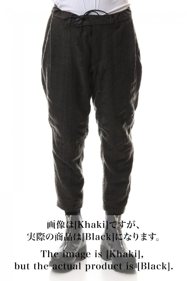 Wool Rayon Cotton Jacquard stripe Tapered cropped pants Black