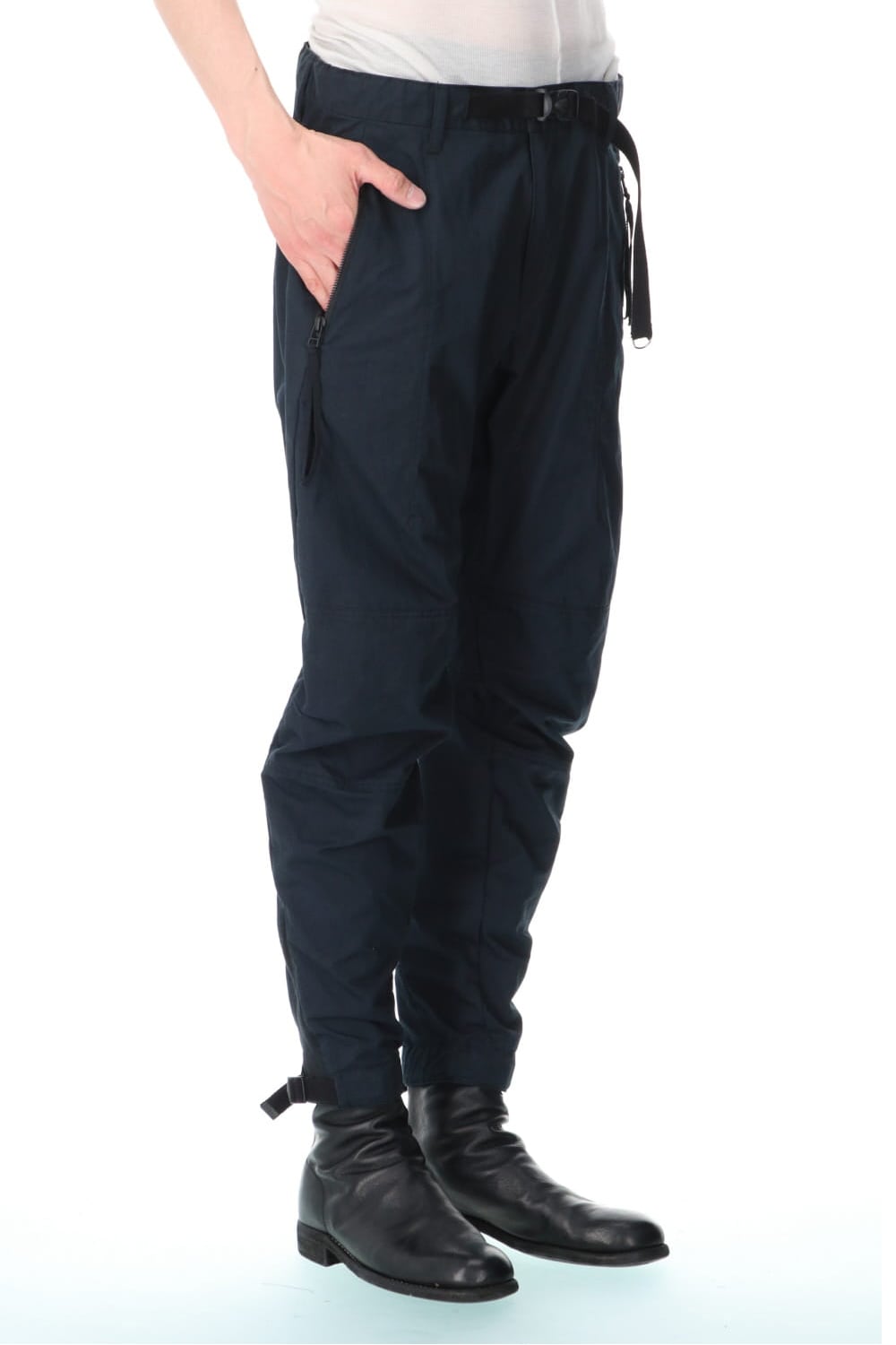 Salt-shrinkled NC Tapered Cropped Pants Black