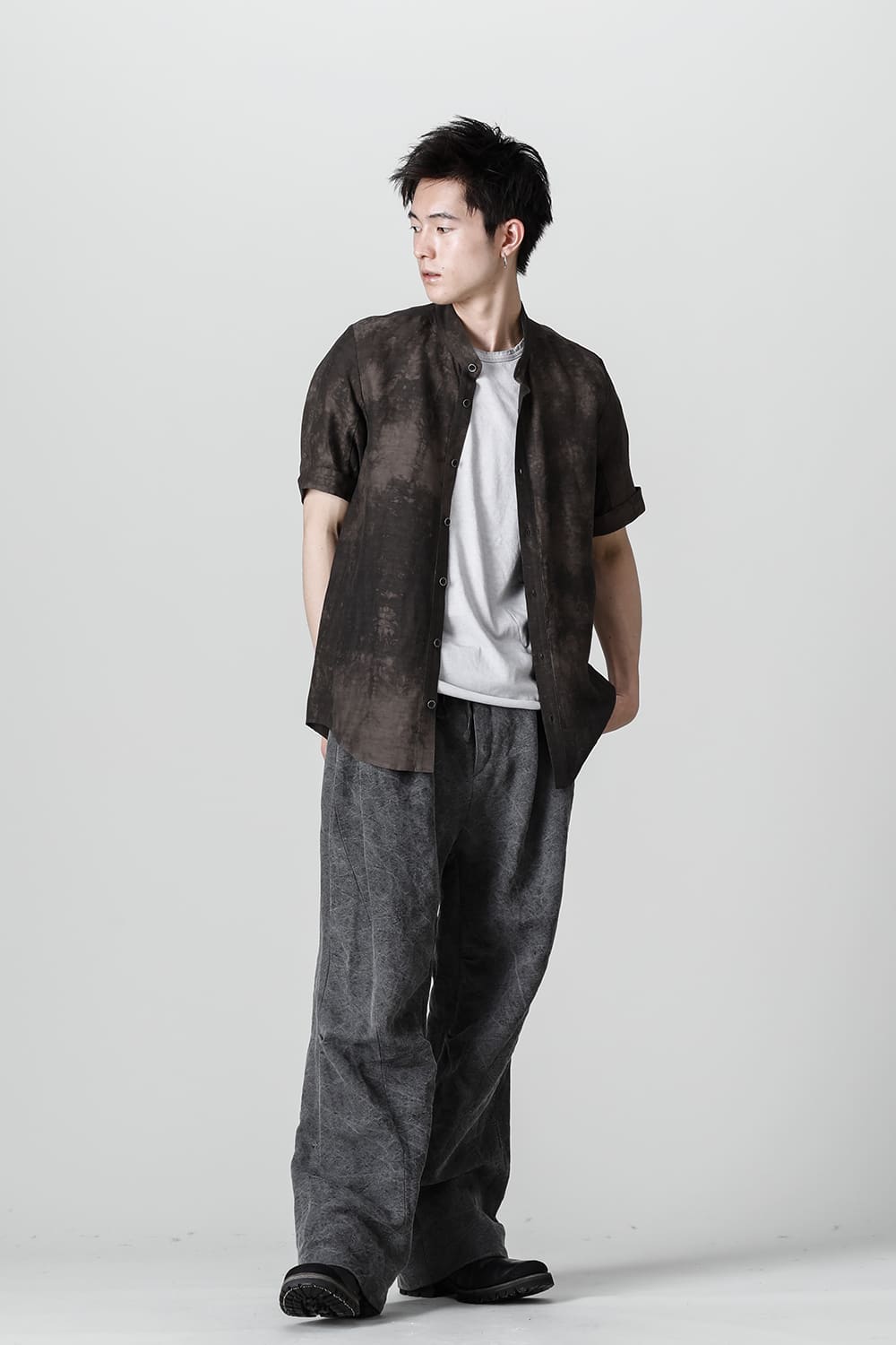 墨染和紙×リネン高密度ツイルワイドパンツ  チャコール