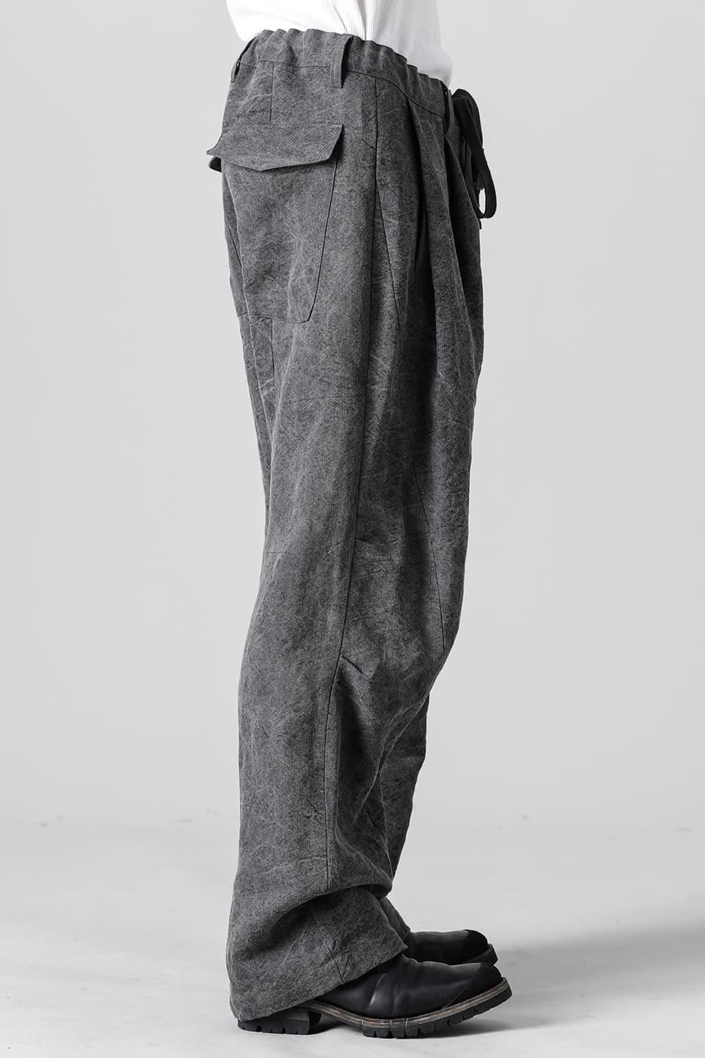 墨染和紙×リネン高密度ツイルワイドパンツ  チャコール