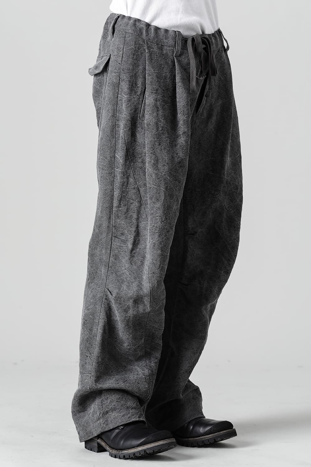 墨染和紙×リネン高密度ツイルワイドパンツ  チャコール