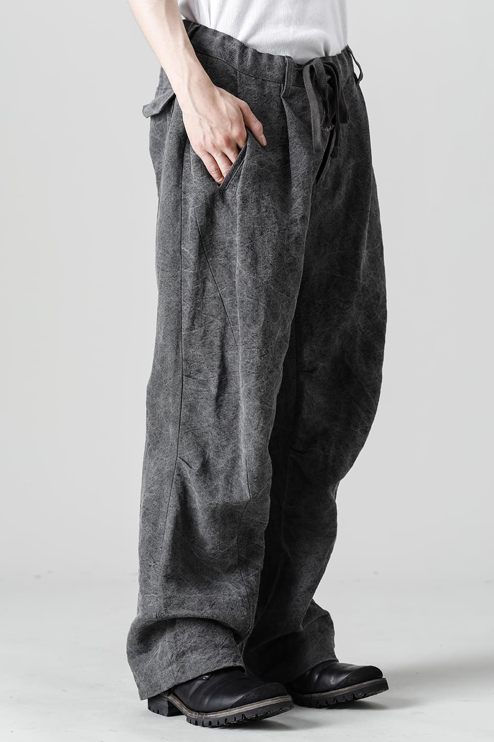 墨染和紙×リネン高密度ツイルワイドパンツ  チャコール