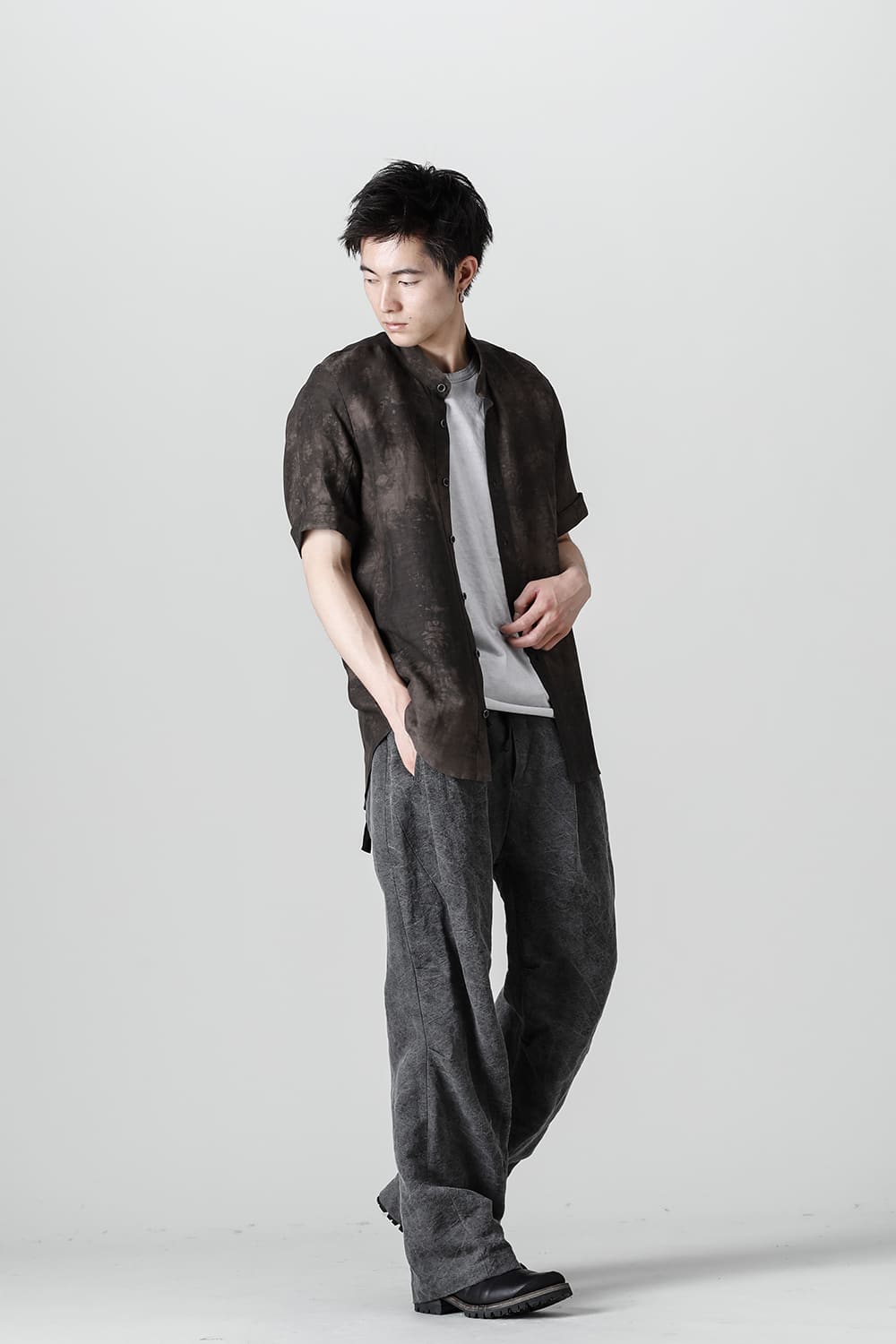 墨染和紙×リネン高密度ツイルワイドパンツ  チャコール