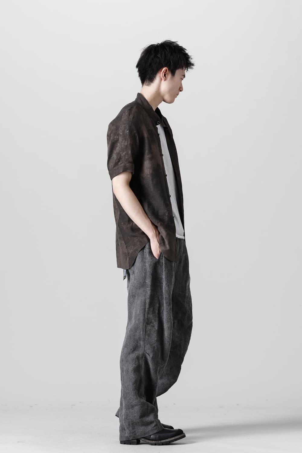 墨染和紙×リネン高密度ツイルワイドパンツ  チャコール