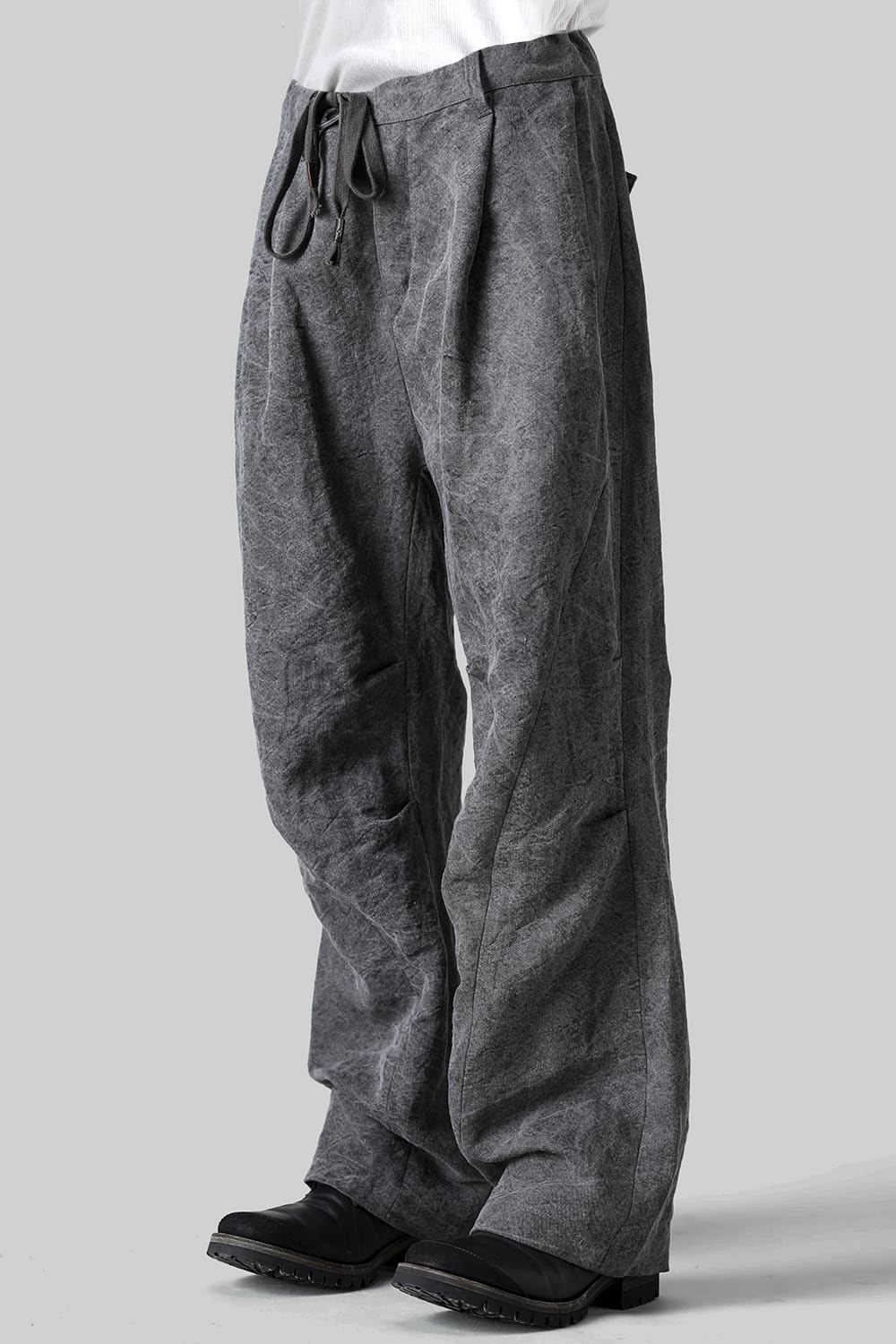 墨染和紙×リネン高密度ツイルワイドパンツ  チャコール