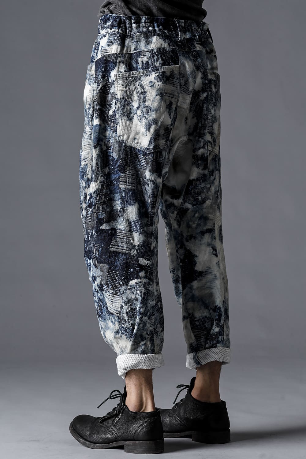 Splash Bleach Patchwork Jacquard Stretch Cotton Tapered Cropped Pants