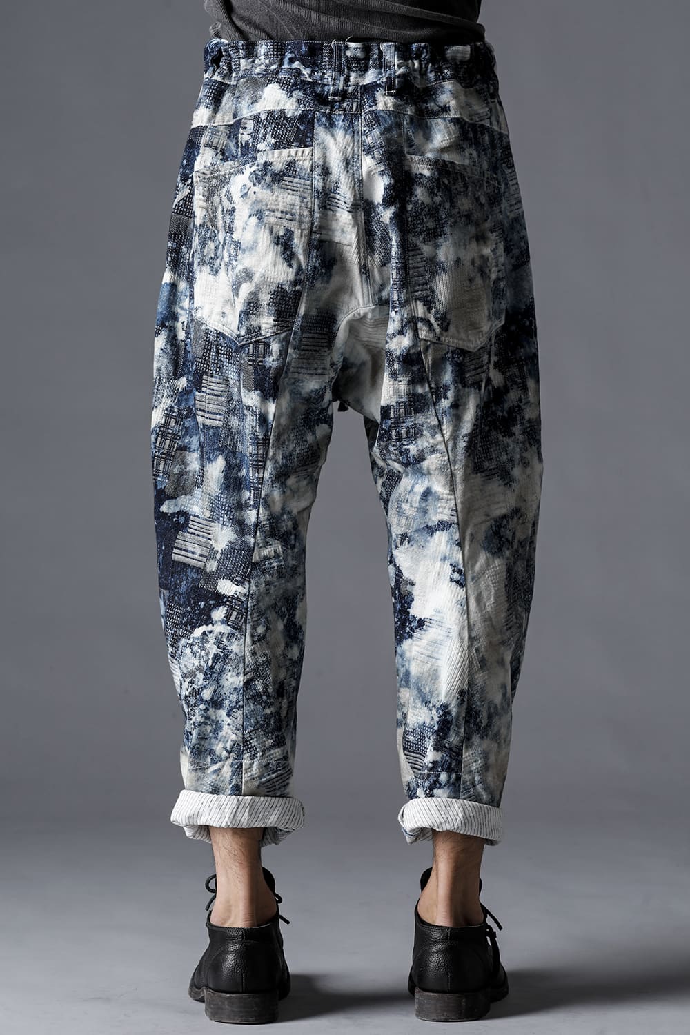 Splash Bleach Patchwork Jacquard Stretch Cotton Tapered Cropped Pants