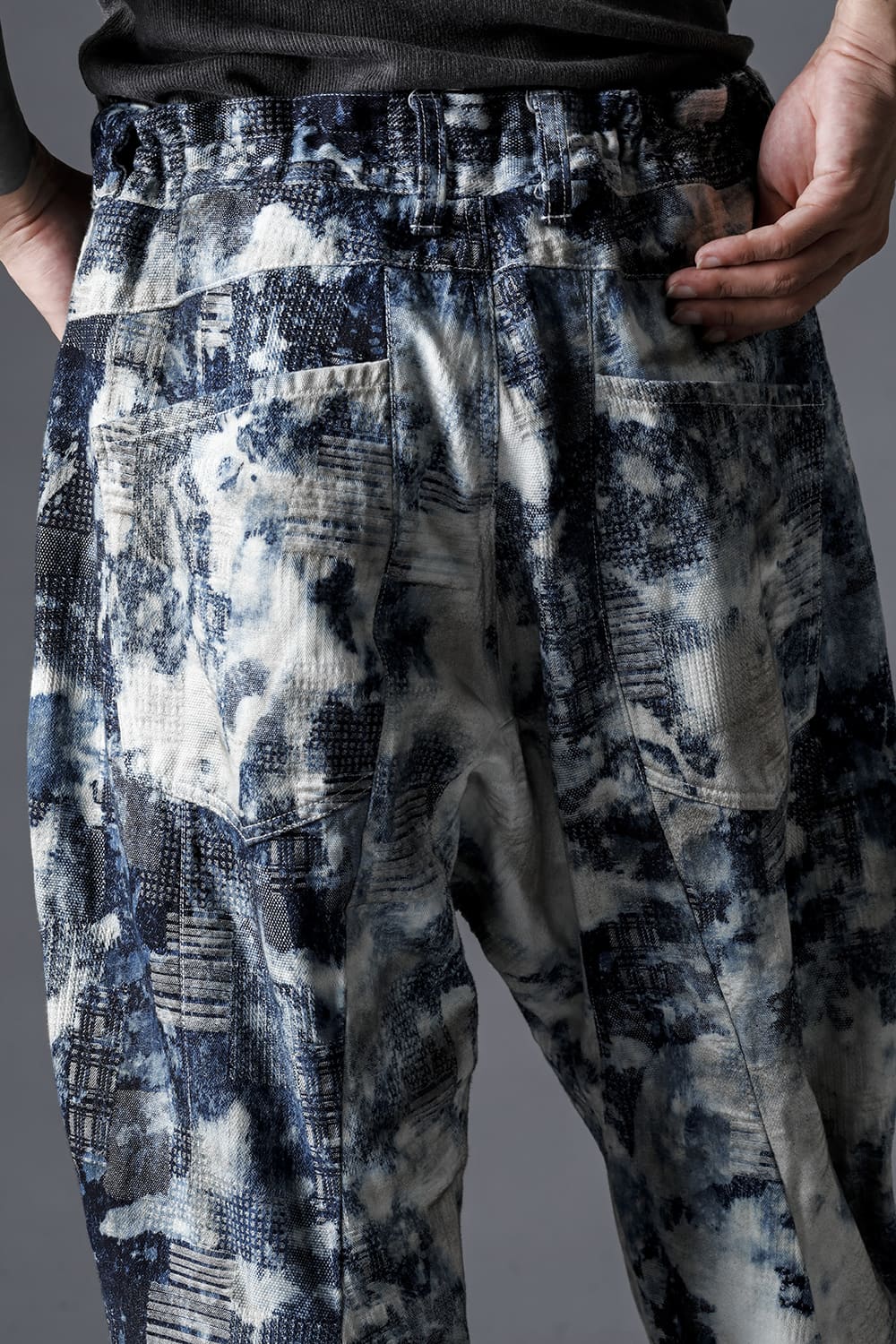 Splash Bleach Patchwork Jacquard Stretch Cotton Tapered Cropped Pants