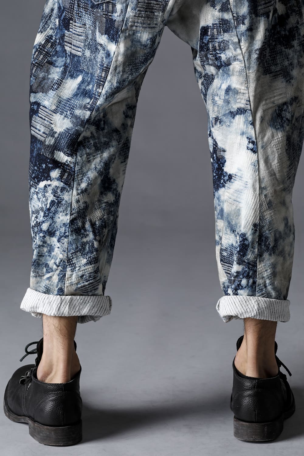 Splash Bleach Patchwork Jacquard Stretch Cotton Tapered Cropped Pants