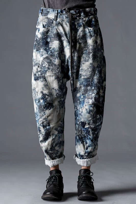 Splash Bleach Patchwork Jacquard Stretch Cotton Tapered Cropped Pants