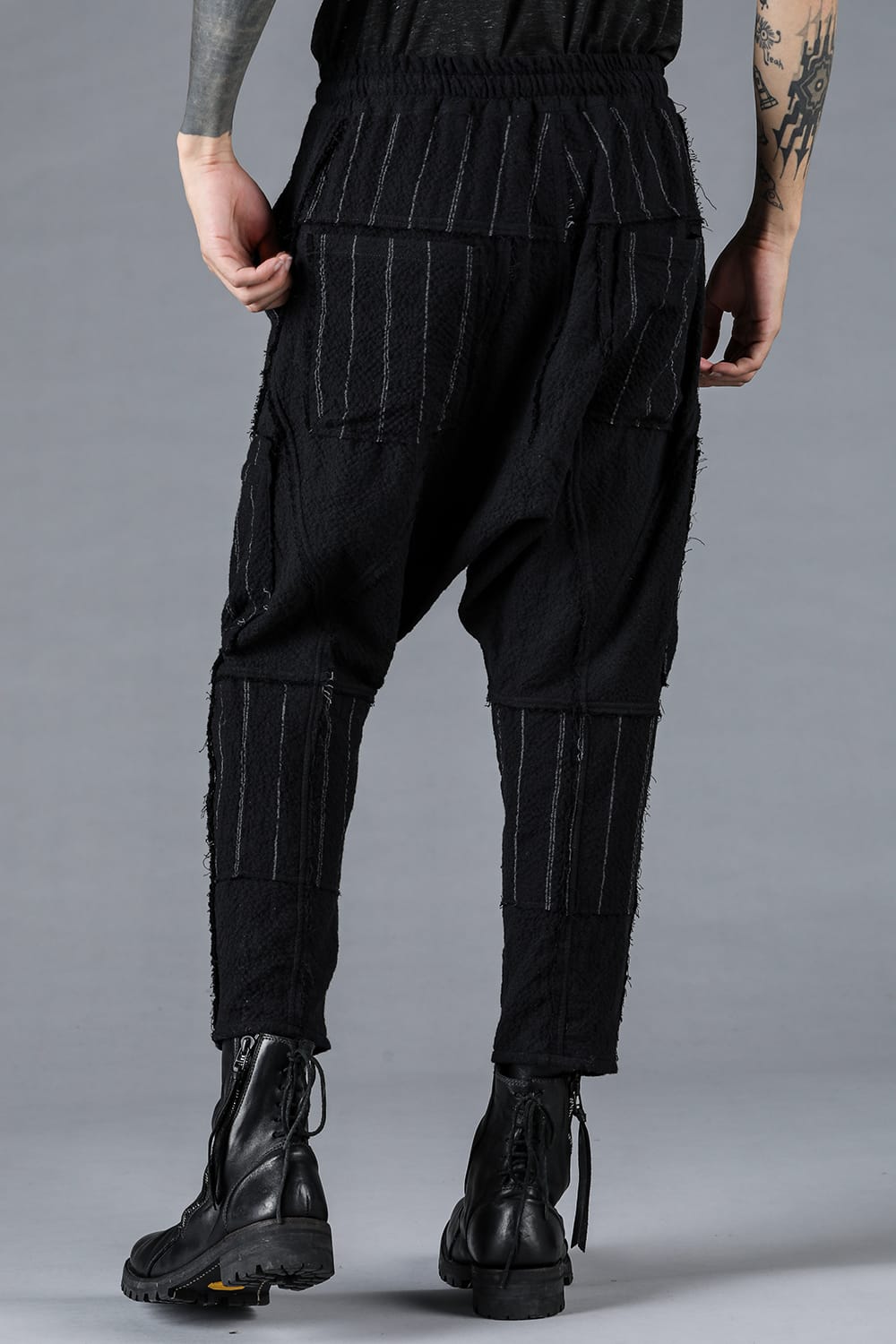 Wool Cotton Stripe Combination Low-Crotch Cropped Pants