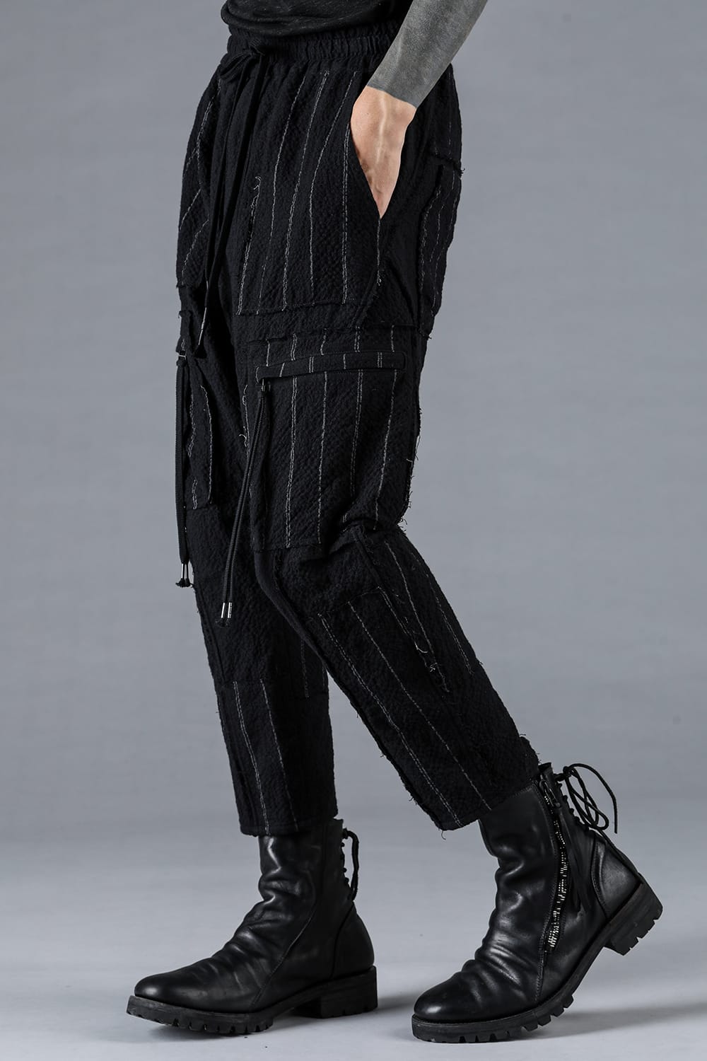 Wool Cotton Stripe Combination Low-Crotch Cropped Pants