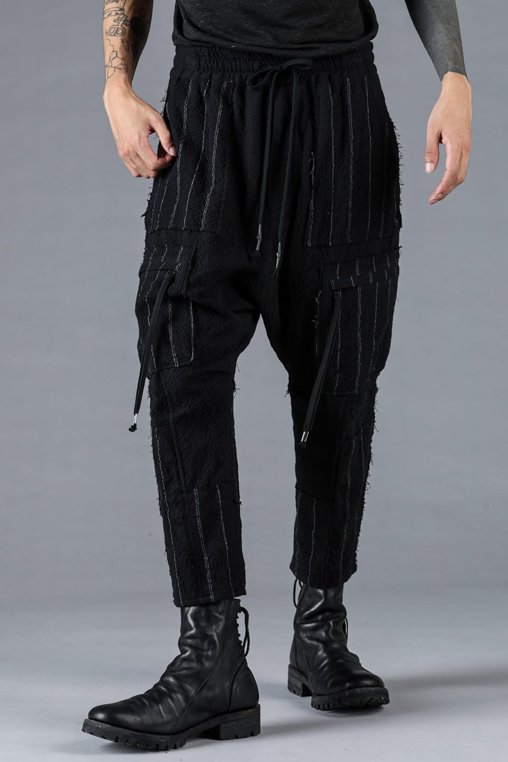 Wool Cotton Stripe Combination Low-Crotch Cropped Pants