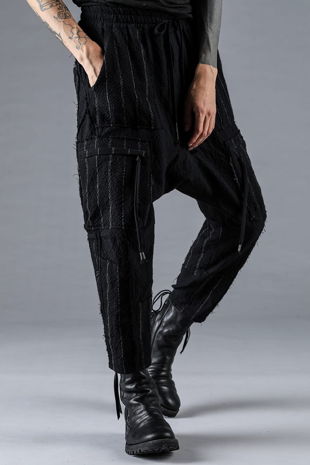 Wool Cotton Stripe Combination Low-Crotch Cropped Pants