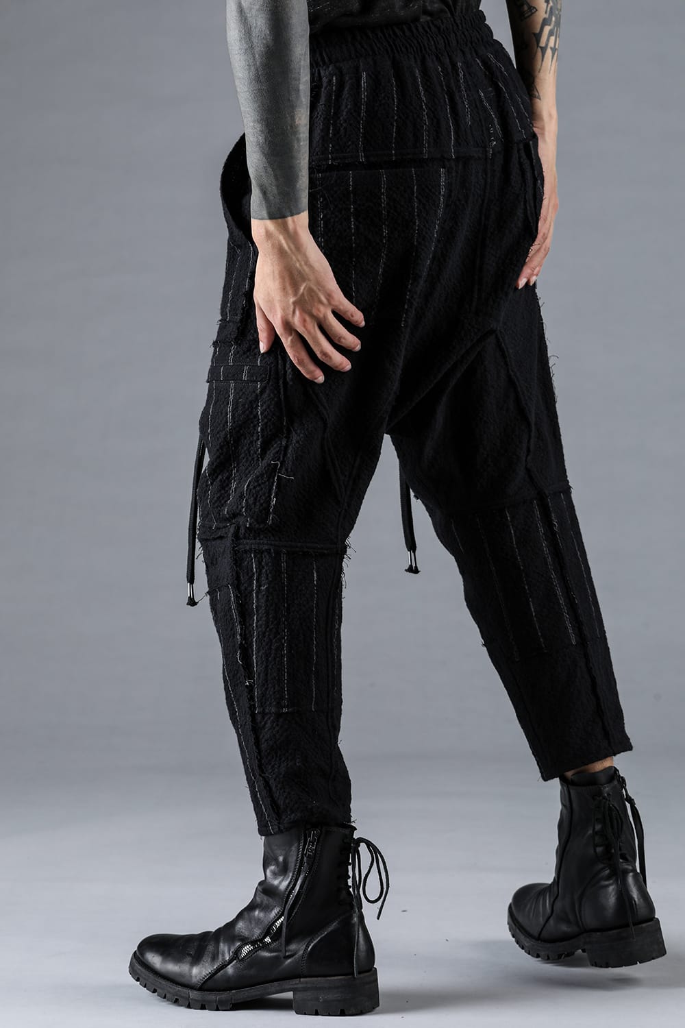 Wool Cotton Stripe Combination Low-Crotch Cropped Pants