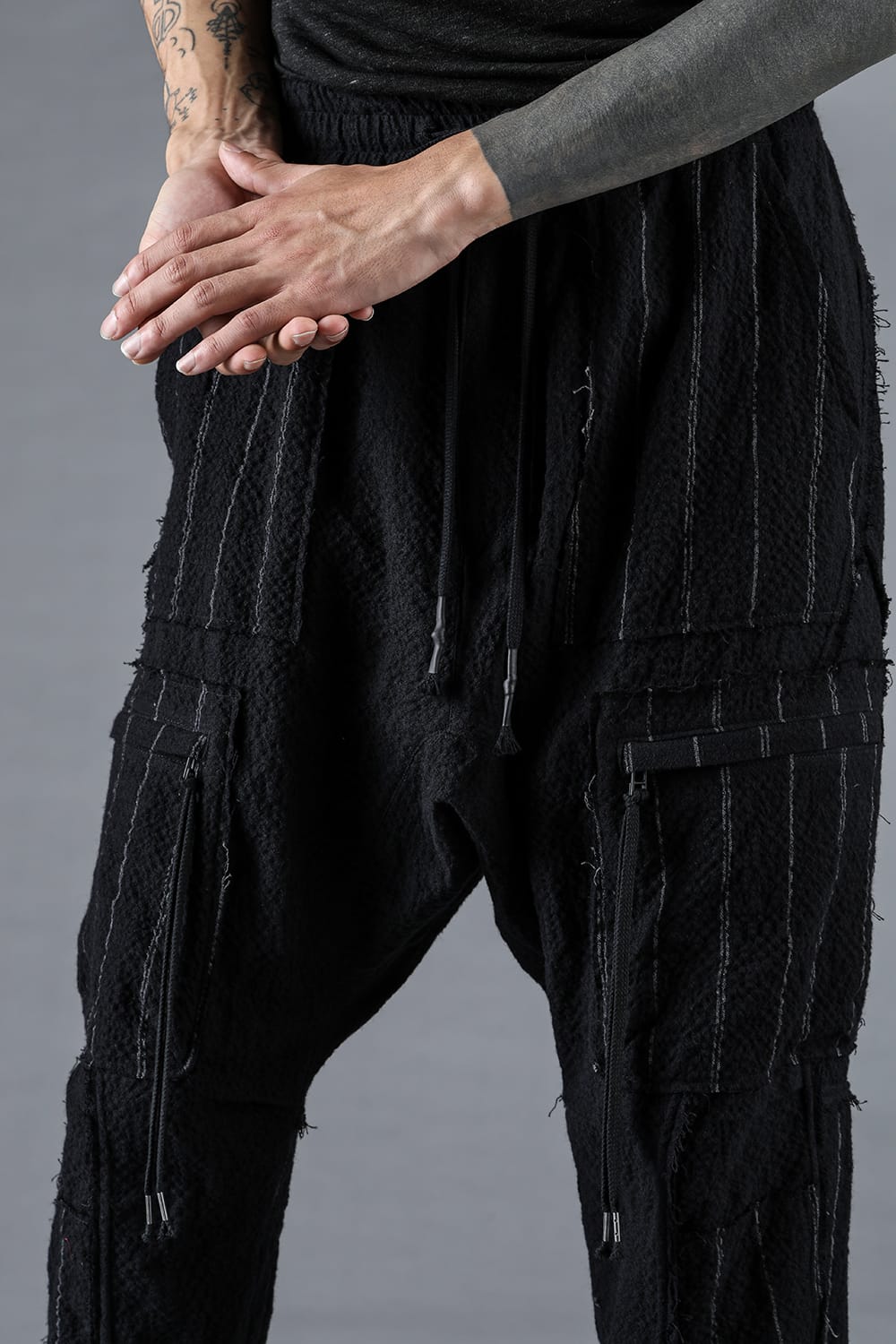 Wool Cotton Stripe Combination Low-Crotch Cropped Pants