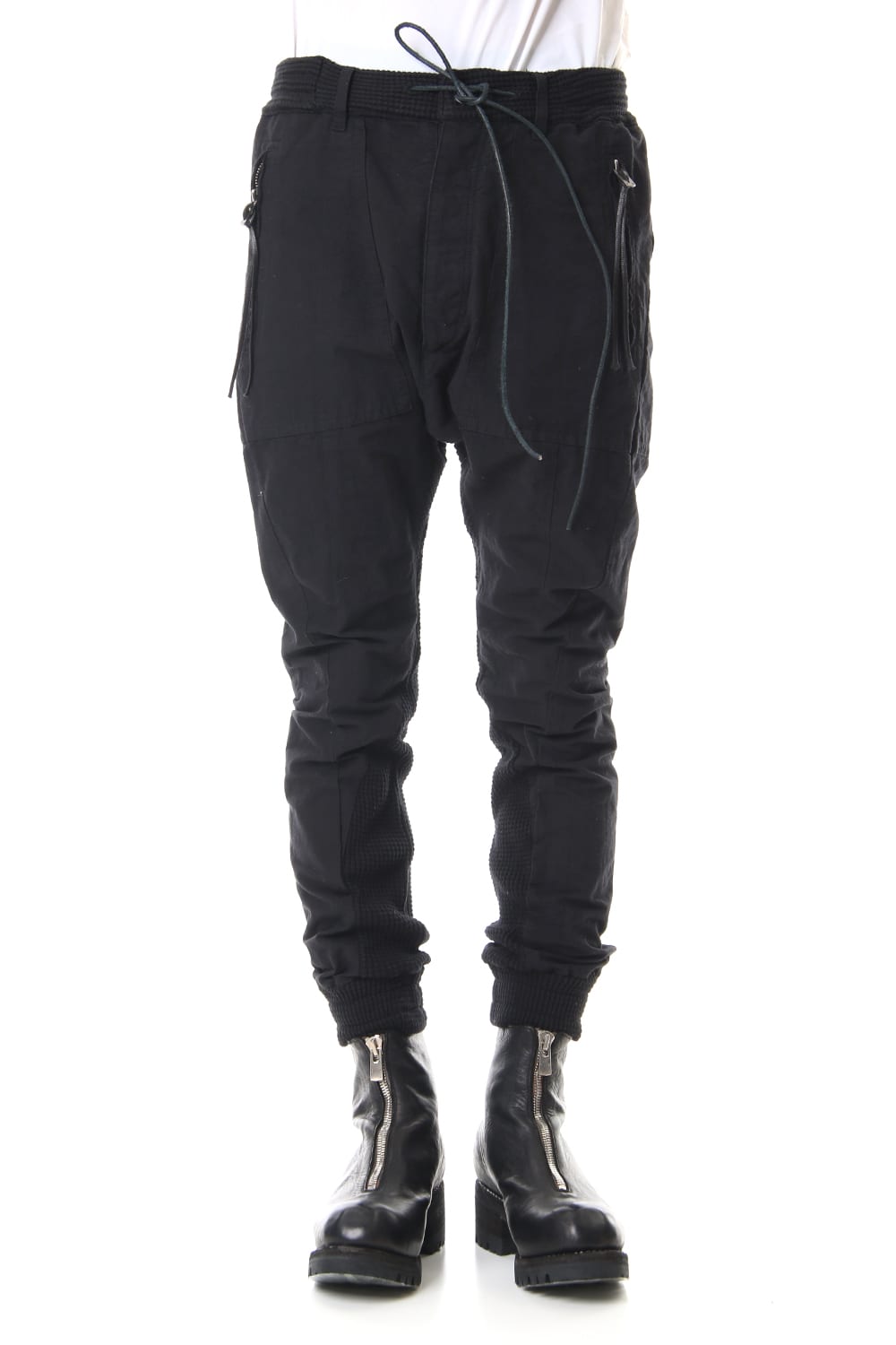 Heavy Waffle x Japanese Paper Mix Glo-Glon Combination Cold Dye Drop Crochee Jog Pants Black