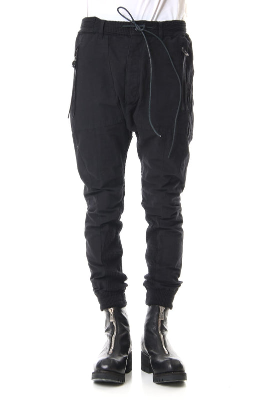 Heavy Waffle x Japanese Paper Mix Glo-Glon Combination Cold Dye Drop Crochee Jog Pants Black