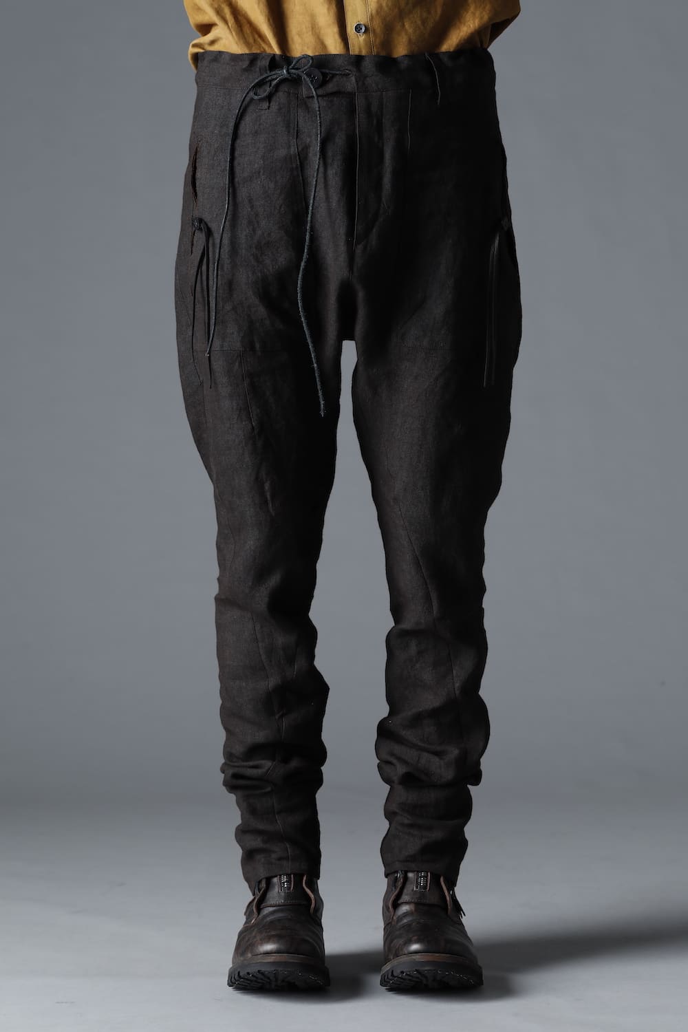 Mud Dyed Linen Drop Crotch Slim Pants