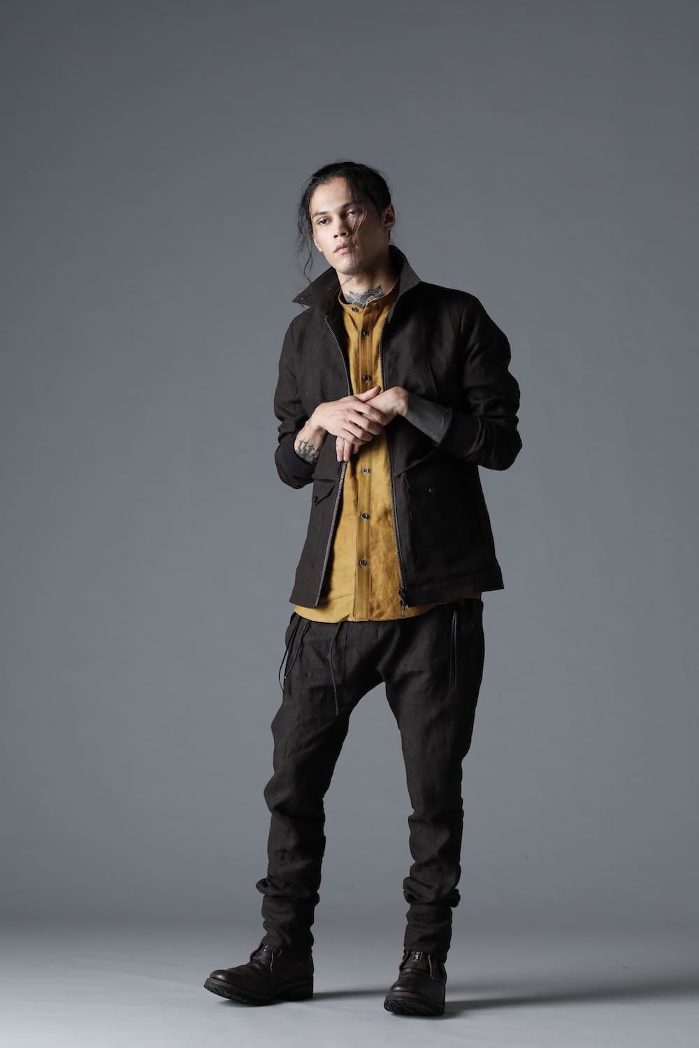 Mud Dyed Linen Drop Crotch Slim Pants