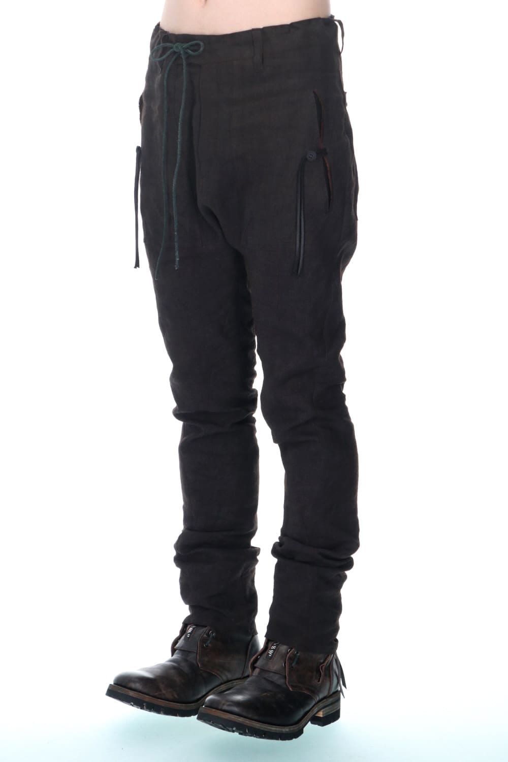 Mud Dyed Linen Drop Crotch Slim Pants